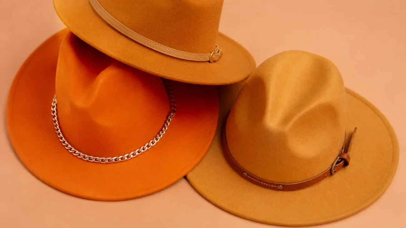 Elegant fedora hat still life