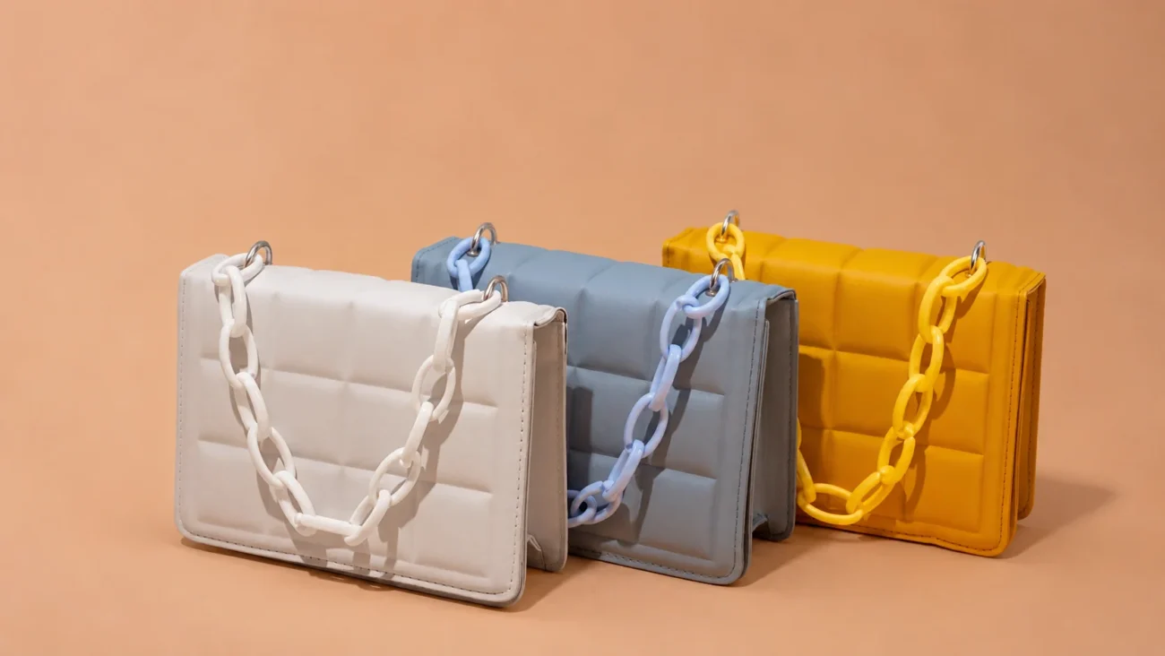 Minimalist quilted handbags still life